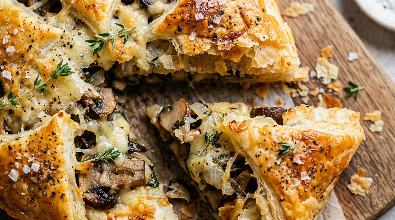 Ciasto francuskie z pieczarkami - szybka przekąska na imprezę