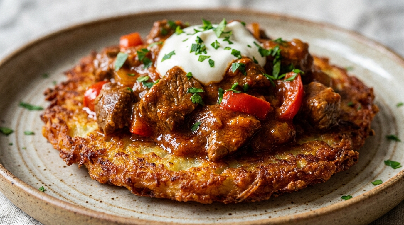 Placek po węgiersku - przepis na chrupiący klasyk z gulaszem