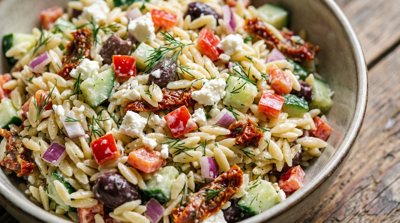 Sałatka z makaronem orzo - szybki przepis na imprezę i do lunchboxa