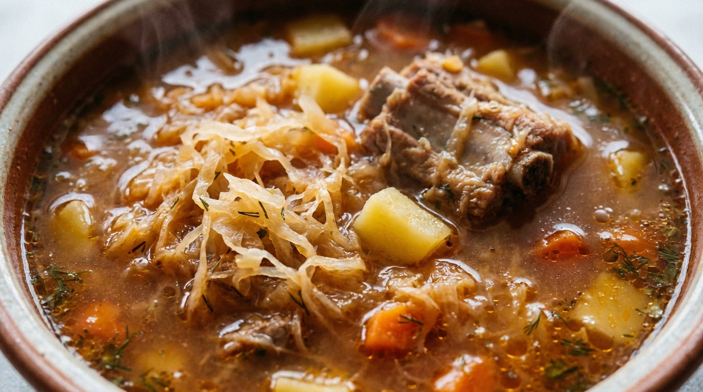 Tradycyjny kapuśniak z kiszonej kapusty - przepis jak u babci